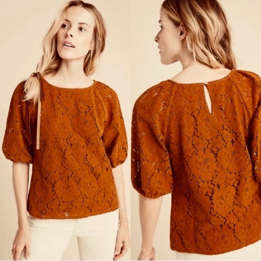 Anthropologie Dolan Norah Rusty Brown Floral Corduroy Blouse‎  Petite XSmall XS